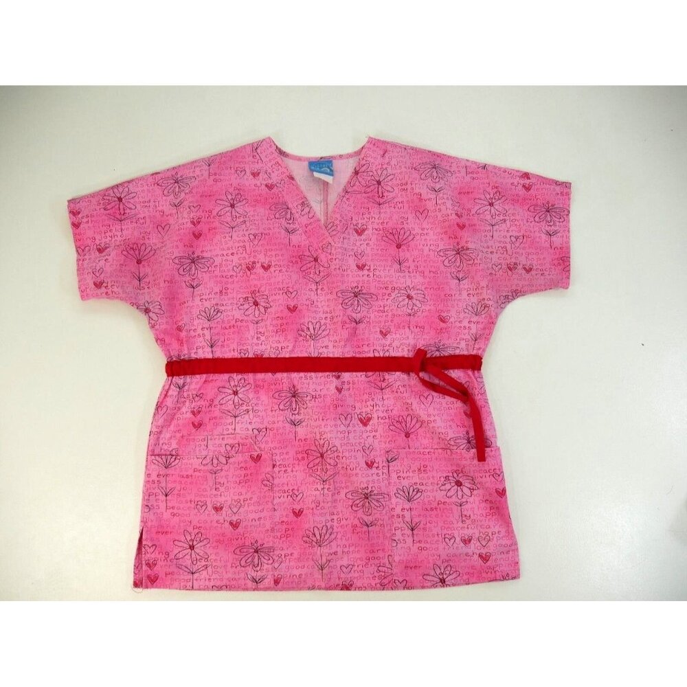 H.Q.Scrub Womens Pink Positive Sayings Medical Nurse Scrub Top Size XSmall